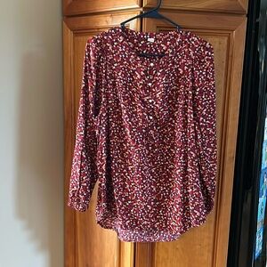Old Navy button down shirt, size medium, red w/ navy, pink, gold & white flowers